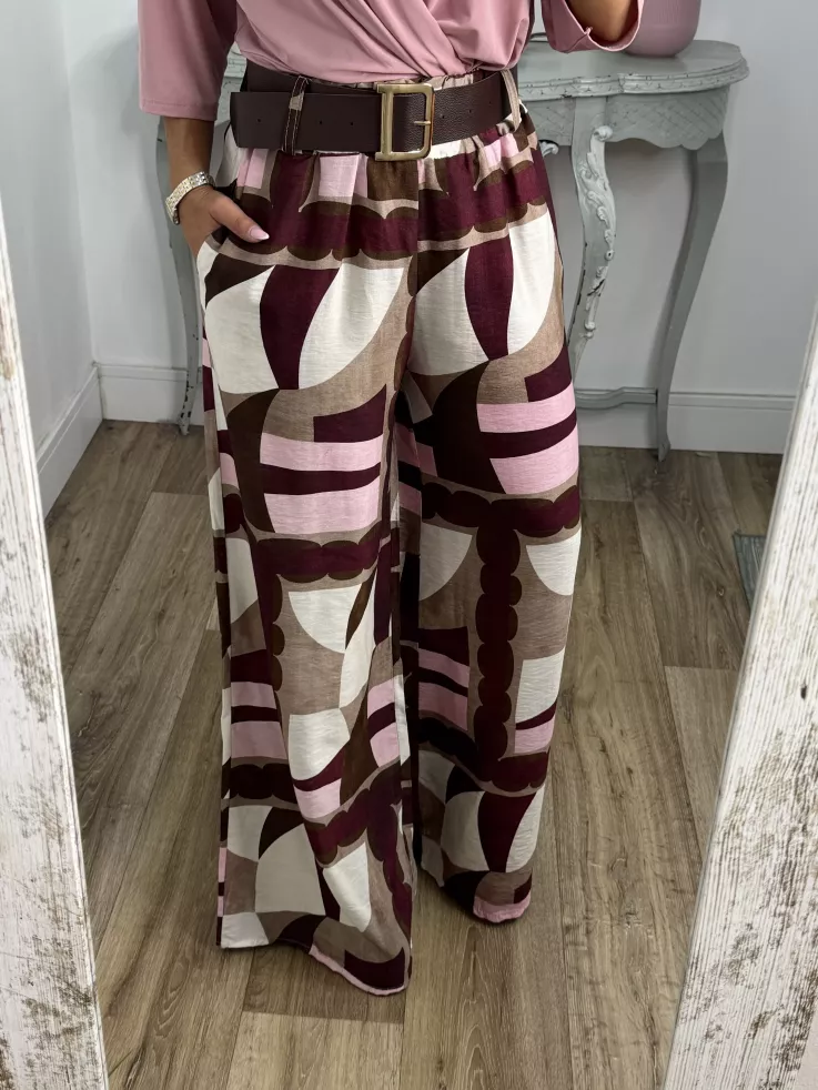Pantalón Dakota estampado rosa y burdeos
