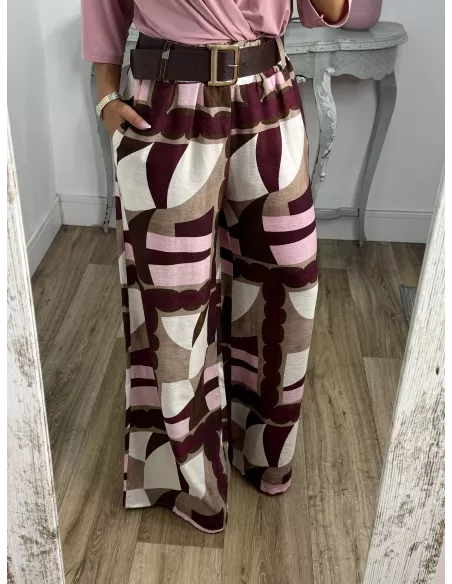 Pantalón Dakota estampado rosa y burdeos