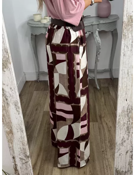 Pantalón Dakota estampado rosa y burdeos