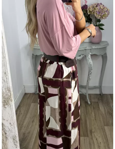 Pantalón Dakota estampado rosa y burdeos
