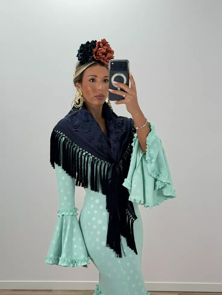 Mantón bordado unicolor azul marino oscuro