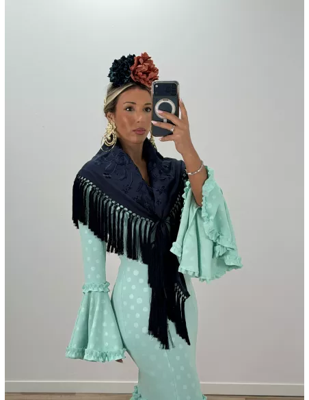 Mantón bordado unicolor azul marino oscuro