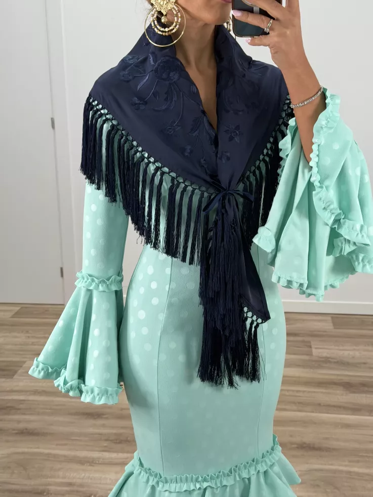 Mantón bordado unicolor azul marino oscuro