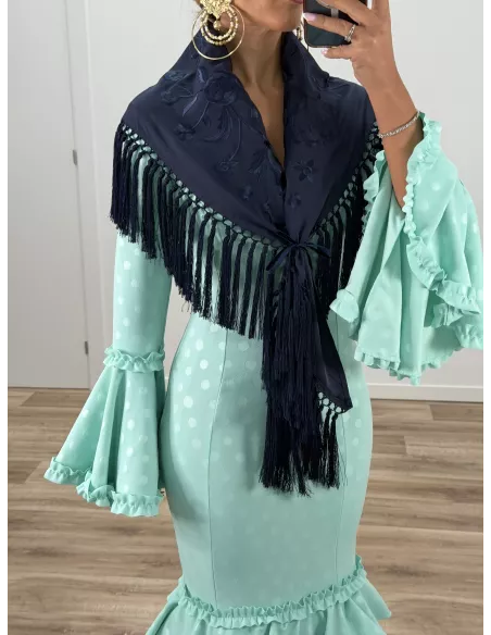 Mantón bordado unicolor azul marino oscuro