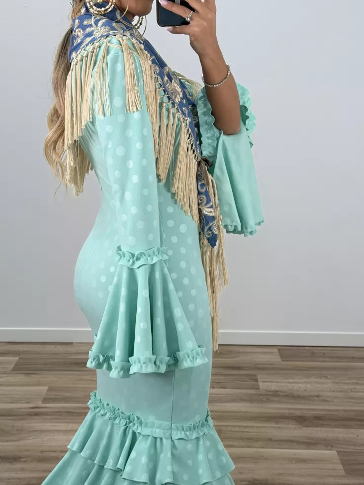 Mantón Rocio bordado azul y beige