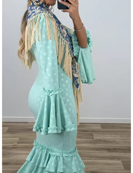 Mantón Rocio bordado azul y beige