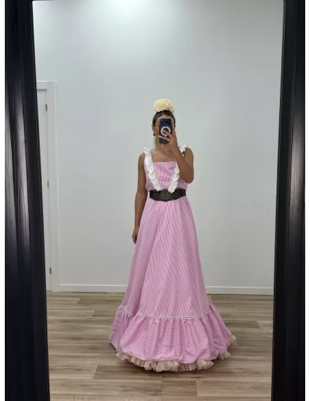 Bata cuadros rosa con batista bordada