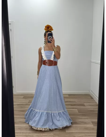 Bata cuadros azul con batista bordada