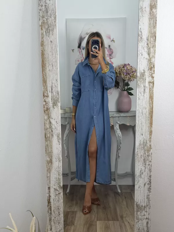 Vestido camisero vaquero largo