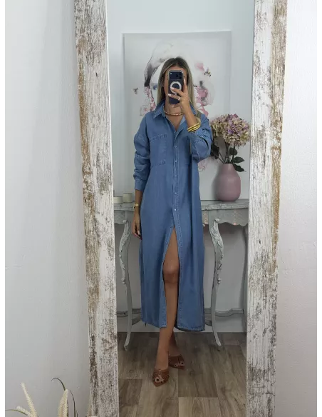 Vestido camisero vaquero largo