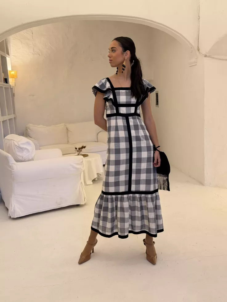 Vestido Magnolia de cuadros negro