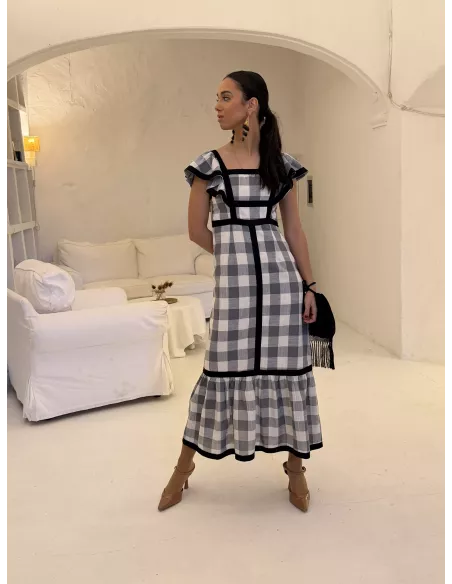 Vestido Magnolia de cuadros negro