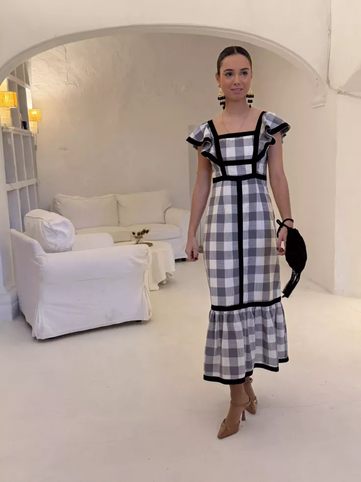 Vestido Magnolia de cuadros negro