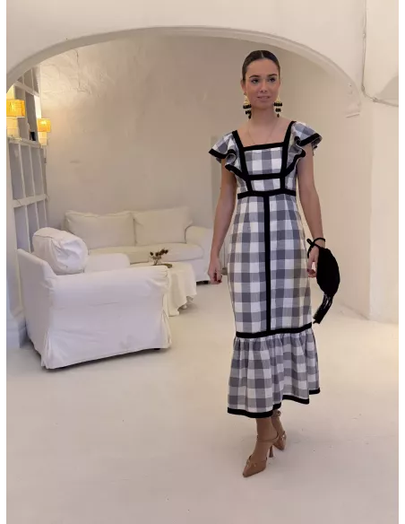 Vestido Magnolia de cuadros negro