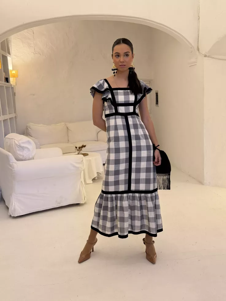 Vestido Magnolia de cuadros negro