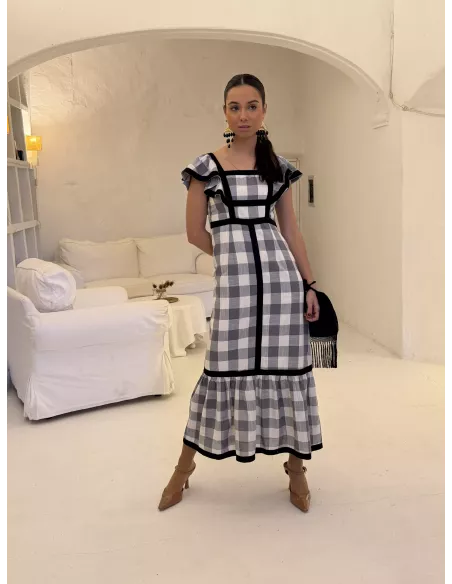 Vestido Magnolia de cuadros negro