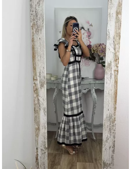 Vestido Magnolia de cuadros negro