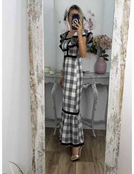 Vestido Magnolia de cuadros negro