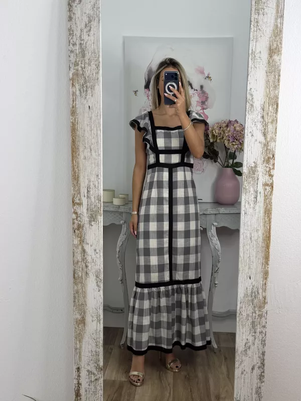 Vestido Magnolia de cuadros negro