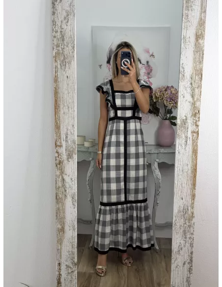 Vestido Magnolia de cuadros negro