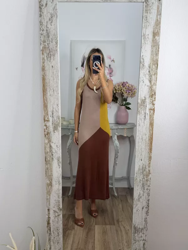 Vestido de punto chocolate y mostaza