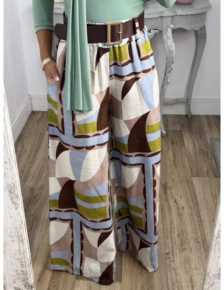 Pantalón Dakota estampado verde y celeste