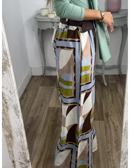 Pantalón Dakota estampado verde y celeste