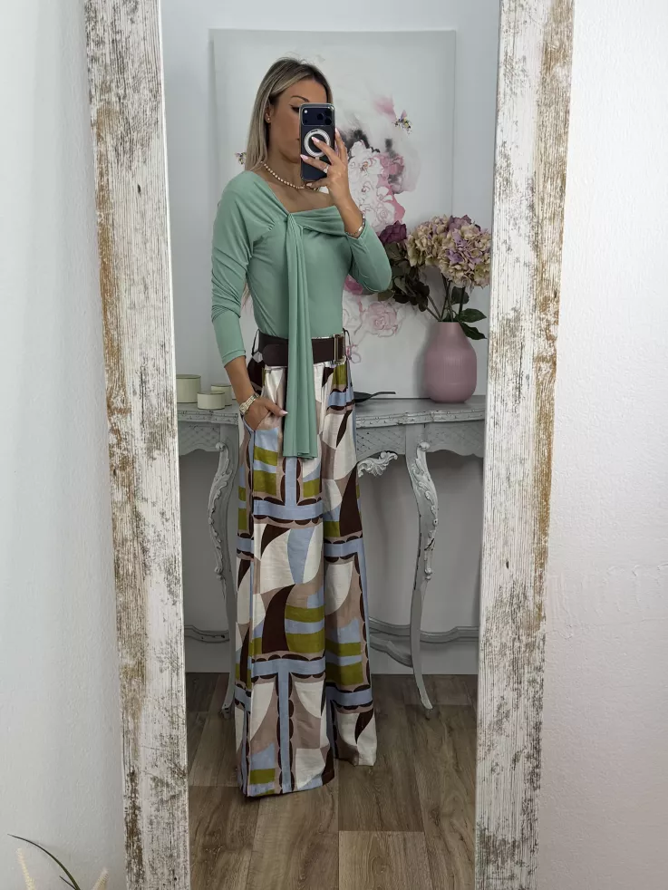 Pantalón Dakota estampado verde y celeste