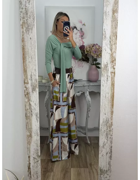 Pantalón Dakota estampado verde y celeste