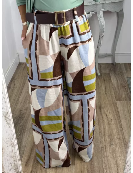 Pantalón Dakota estampado verde y celeste