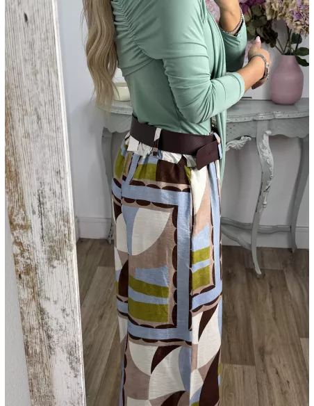 Pantalón Dakota estampado verde y celeste