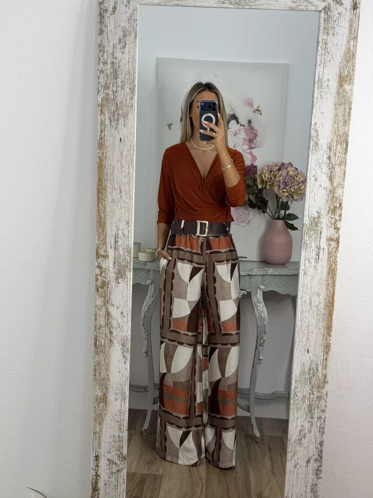 Pantalón Dakota estampado choco y teja