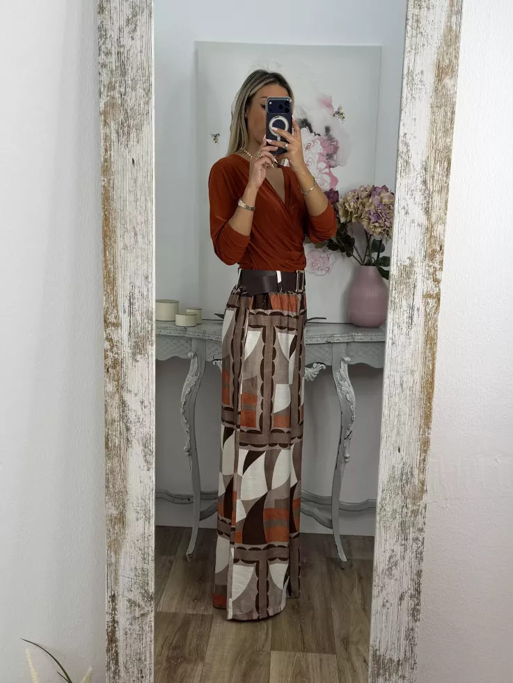 Pantalón Dakota estampado choco y teja