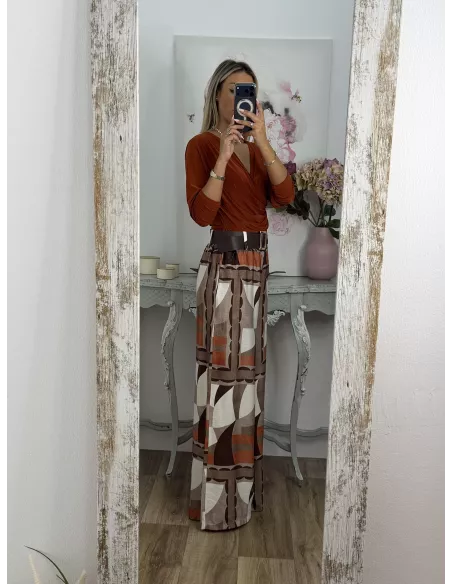 Pantalón Dakota estampado choco y teja