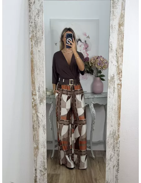 Pantalón Dakota estampado choco y teja