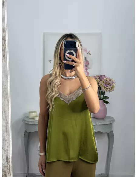 Lencera Carla combinada verde y beige