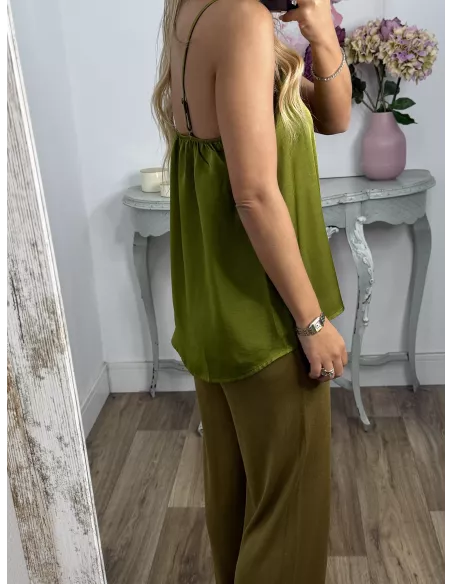 Lencera Carla combinada verde y beige