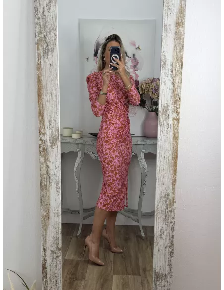Vestido Macarena rosa y naranja