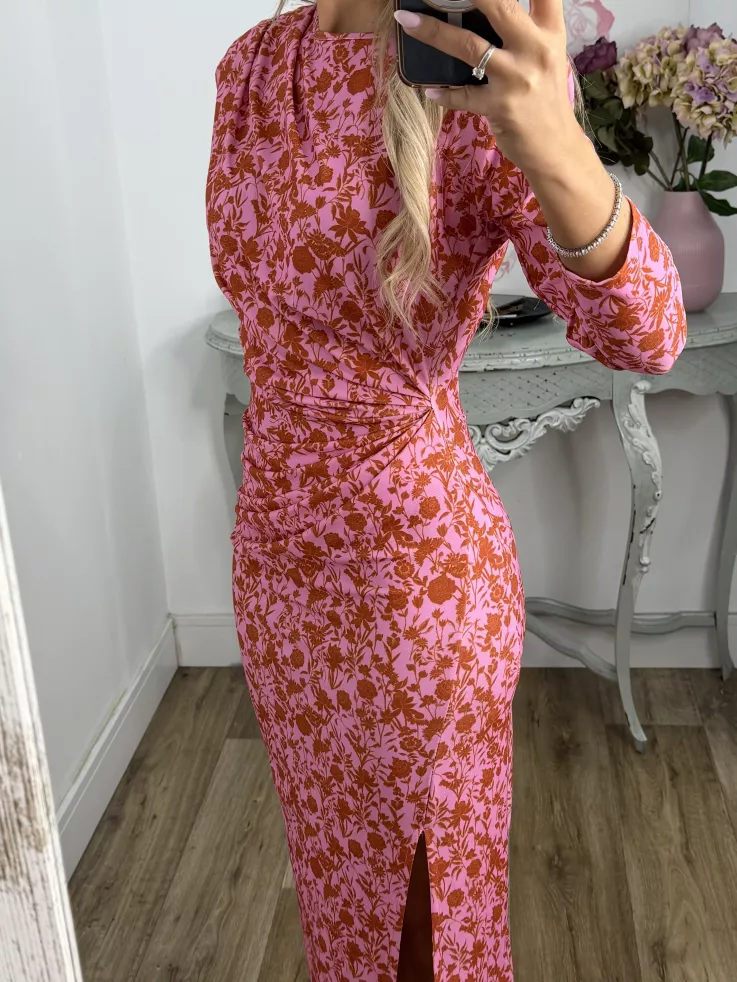 Vestido Macarena rosa y naranja