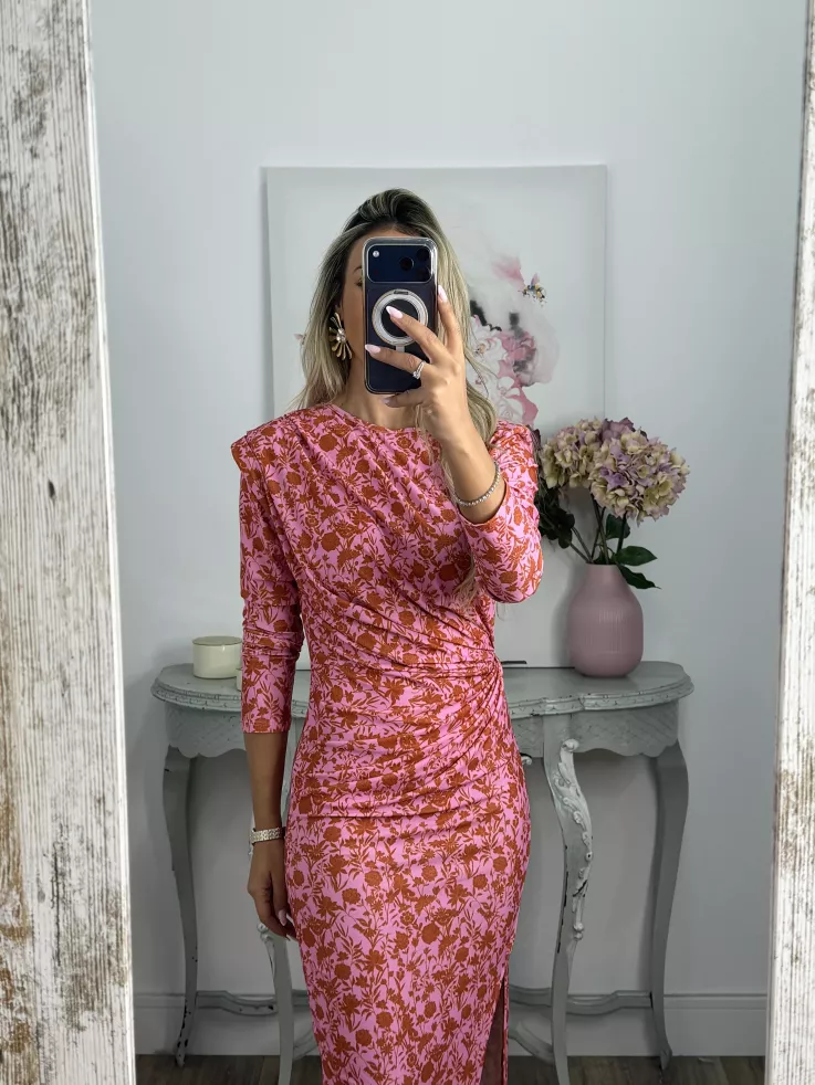 Vestido Macarena rosa y naranja