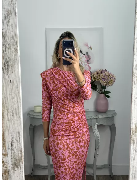Vestido Macarena rosa y naranja