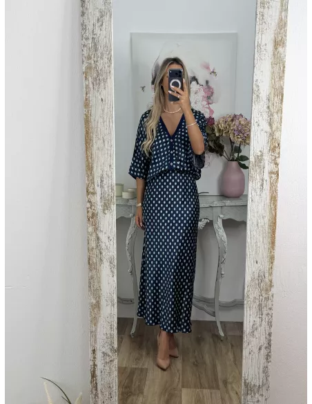 Conjunto Mena lunares azul