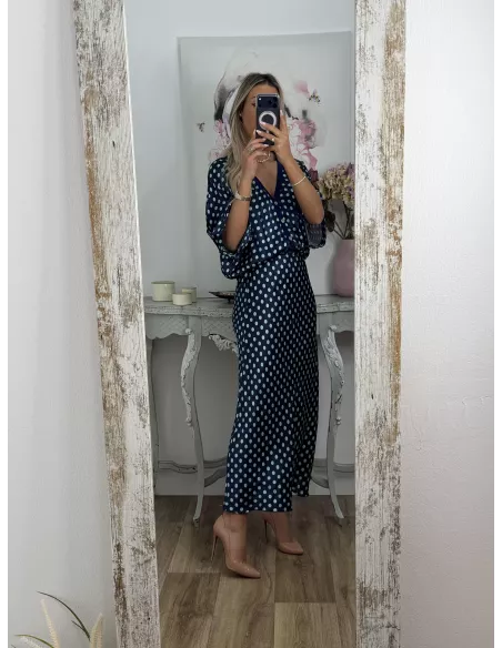 Conjunto Mena lunares azul