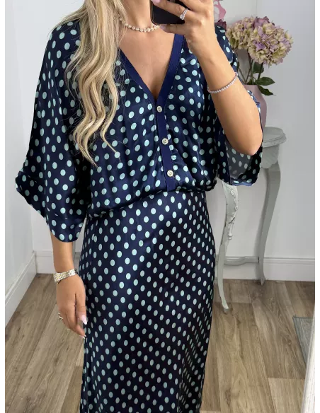 Conjunto Mena lunares azul