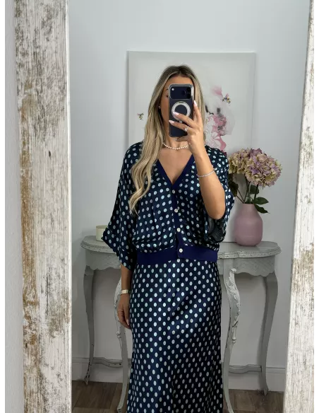 Conjunto Mena lunares azul