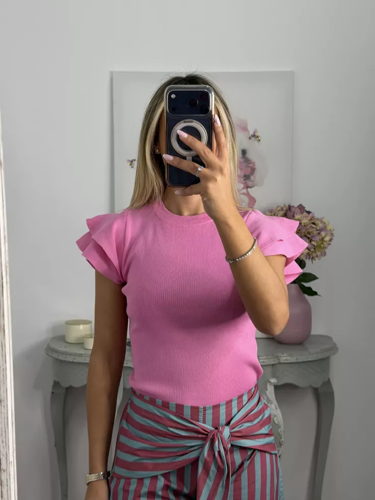 Jersey rosa volantes hombro