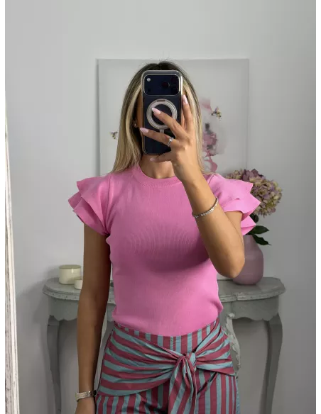 Jersey rosa volantes hombro