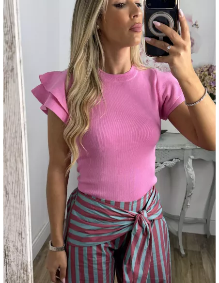Jersey rosa volantes hombro