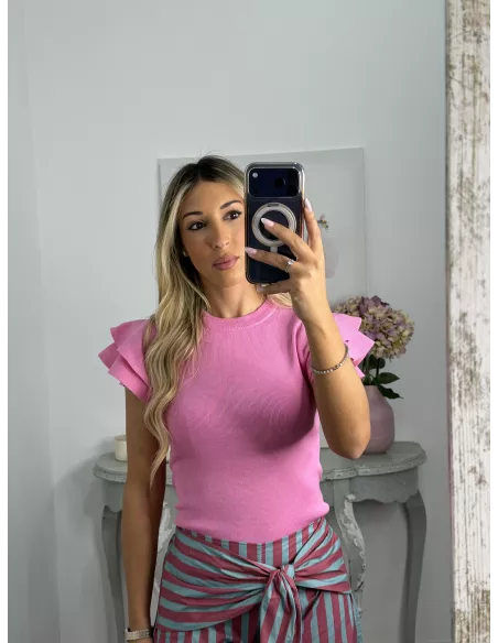 Jersey rosa volantes hombro