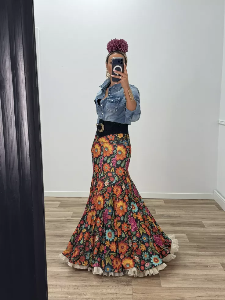 Falda hinojos estampada flores